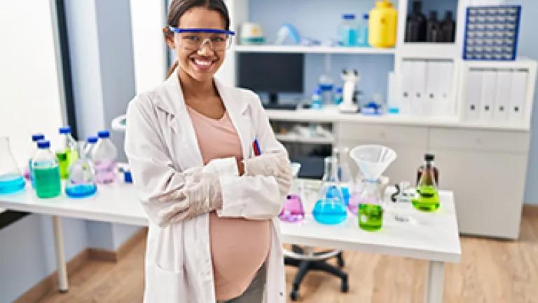 pregnant woman in lab