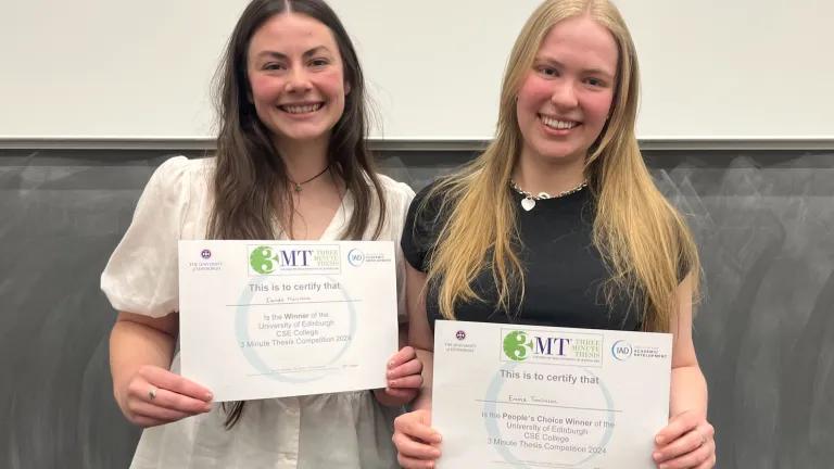 3MT 2024 CSE Winners Isolde Marsland and Emma Tomlinson