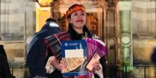 Vienty Sabrina at graduations outside of the McEwan Hall graphic