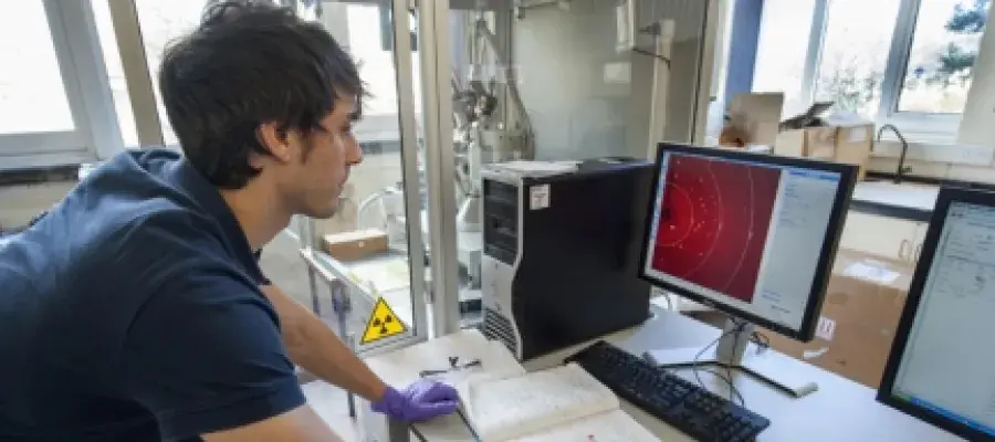 A student using a computer in a lab