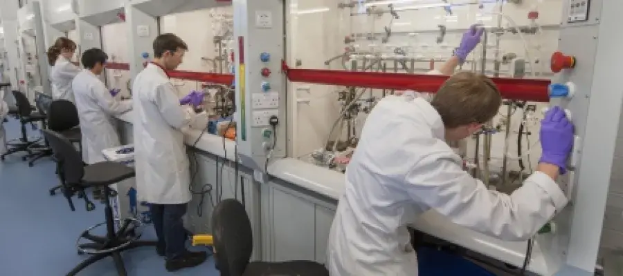 Students using fume cupboards
