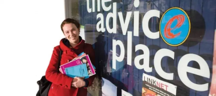 A student outside The Advice Place