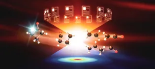 Graphical representation of the Cyclobutanone Photochemistry Prediction Challenge (credit: Greg Stewart, SLAC National Accelerator Laboratory).