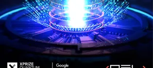 Blue lights with quantum logos