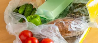 Vegetables with plastic wrapping