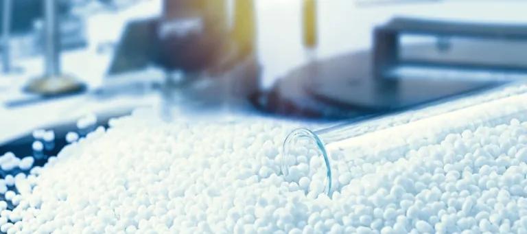 Plastic pellets and conical flask