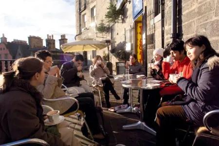 Students having a coffee outside