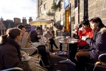 Students having a coffee outside