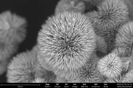 Close image of antimony sulphide iodide (SbSI) 
