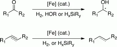 Iron-catalysed reduction of carbonyls and olefins.