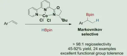 Cobalt-catalysed Markovnikov selective hydroboration of vinylarenes