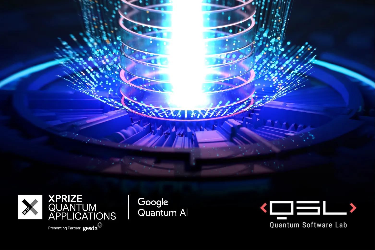 Blue lights with quantum logos