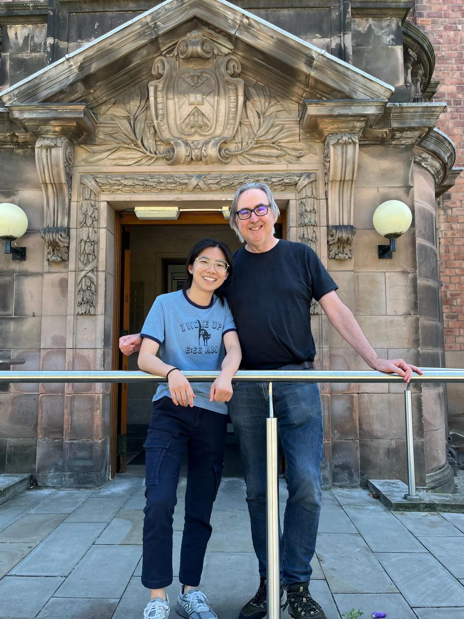 Neil and Chunchun outside the School of Chemistry