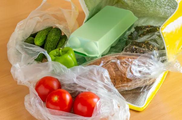Vegetables with plastic wrapping