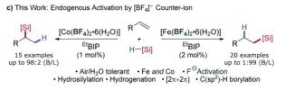 Regiodivergent Hydrosilylation, Hydrogenation, [2+2]-Cycloaddition and C–H Borylation using Counterion Activated Earth-abundant Metal Catalysis