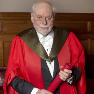 Sir Fraser Stoddart after receiving an honorary degree from the University of Edinburgh in 2023.