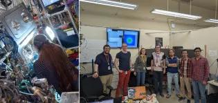 Figure 2: Left - Alice at the instrument; R - the experiment team.