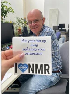 Juraj Bella with a message wishing him a happy retirement