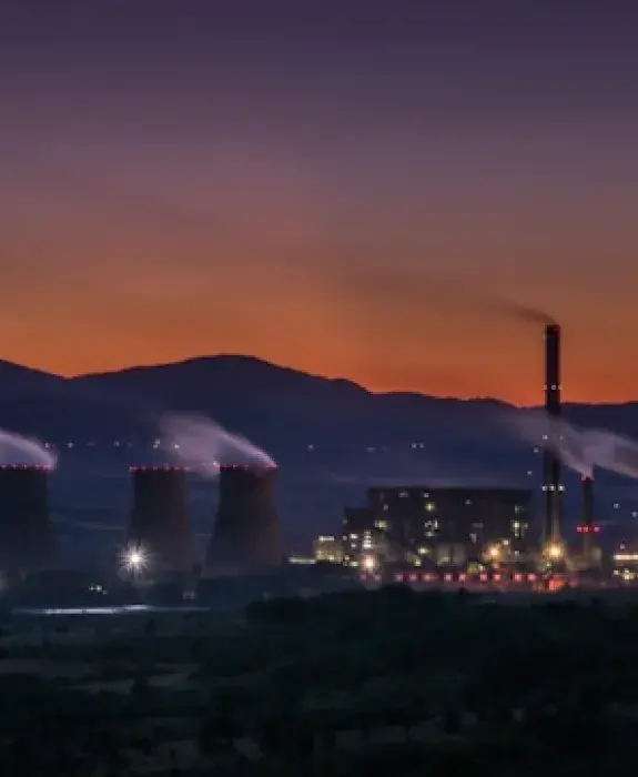 Image of chemiscal plant at sunset