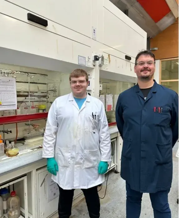 Matthew Wallace and supervisor Iain Wright in the lab